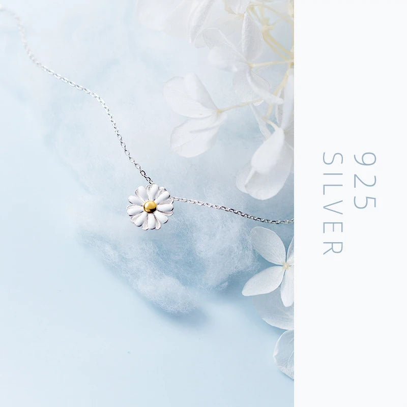 Daisy Flower Charm Necklaces Pendant Fashion Chain Silver Jewelry