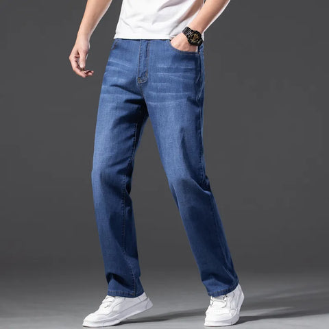 Men's Light Blue Jeans Plus Size Loose Straight Denim Pants