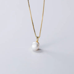 Silver Box Link Chain Geometric Baroque Pearl Charms Pendant Necklace