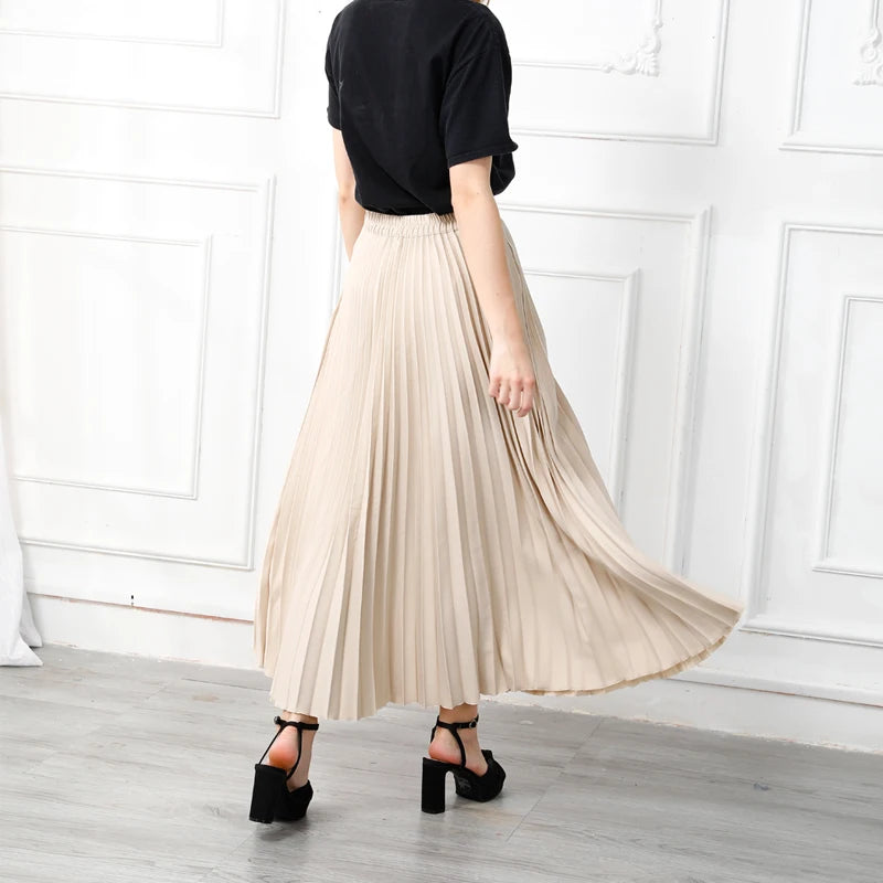 Pleated Skirt Chiffon Liner High Waist Twill Long Skirts