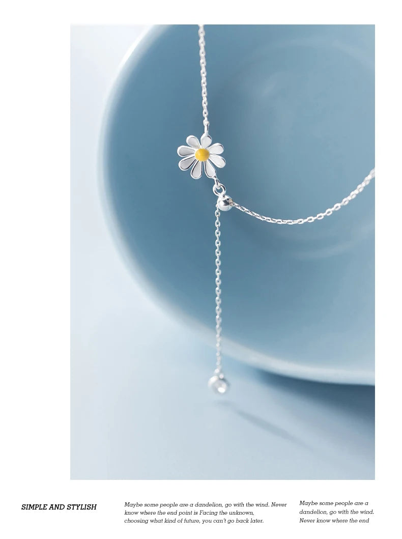 Silver Chain Necklace For Women Daisy Pendant Fashion Minimalist Silver 925 Jewelry On The Neck Womens Necklaces