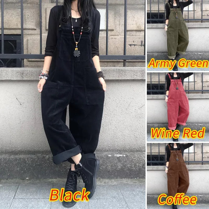 Corduroy Overalls Women's Jumpsuits Casual Harem Pants