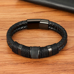 Leather Rope Wrap Special Style Classic Stainless Steel Men's Bracelet