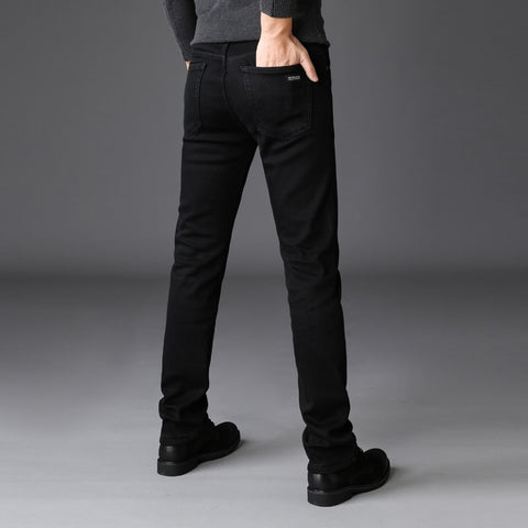 Men's Black Slim Jeans Classic Style Business Fashion Jean Trousers