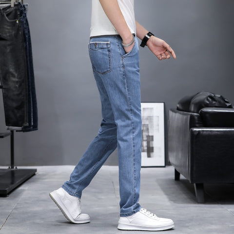 Classic Style Men's Light blue Jeans Casual Business Stretch Denim