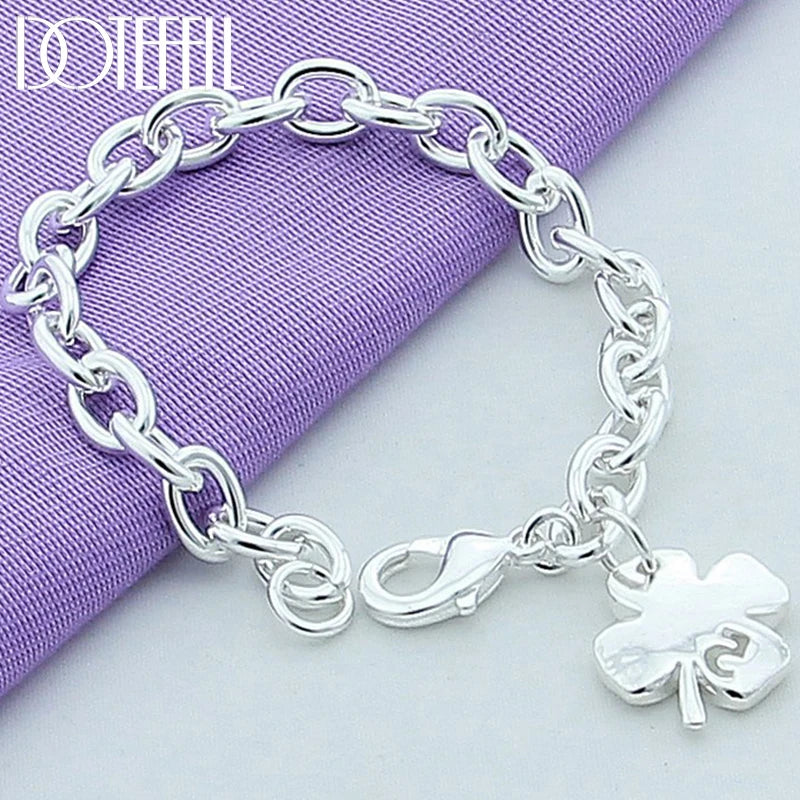 Silver Clover Leaves Lucky Number 5 Bracelet 20cm Chain