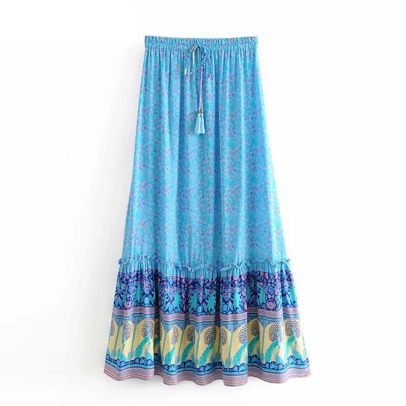 Fashion Floral Peacock Print  Beach Bohemian Maxi Skirt