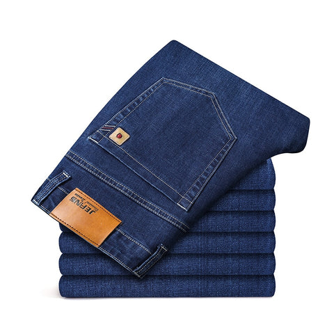 Brand Men's Straight Elastic Cotton Jeans Men Fashion Business Classic