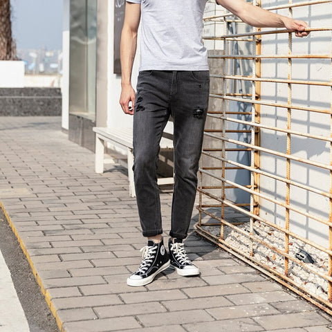 Casual Jeans Men Slim Feet Korean Version Trend Elastic