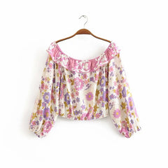 Boho Pink Floral Printed Bohemian Lace-up Rayon Blouse Shirt