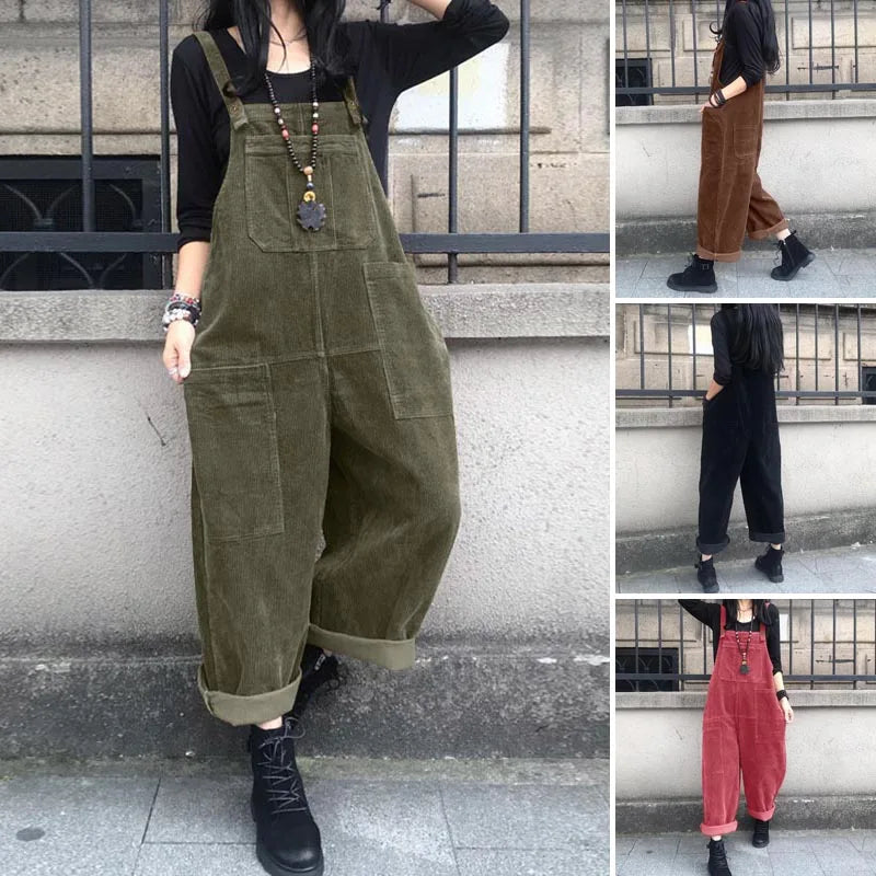 Corduroy Overalls Women's Jumpsuits Casual Harem Pants