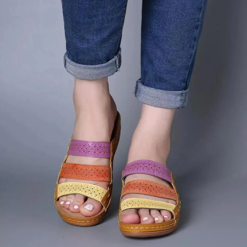 Women Slide Stitching Female Flat Sandals Open Toe Beach Style