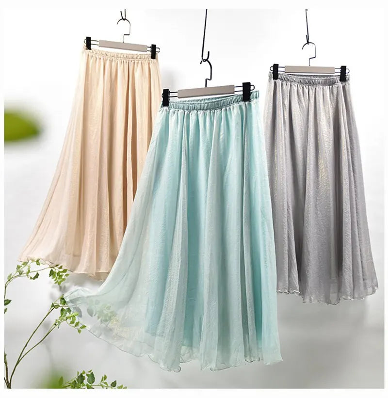 Solid Color Long High Waist Chiffon Beach A-Line Skirts