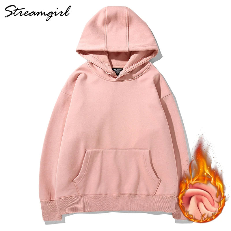 Winter Fleece White Sweatshirt Hoodies Women Vintage Hoodie Casual