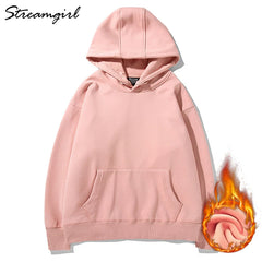 Winter Fleece White Sweatshirt Hoodies Women Vintage Hoodie Casual