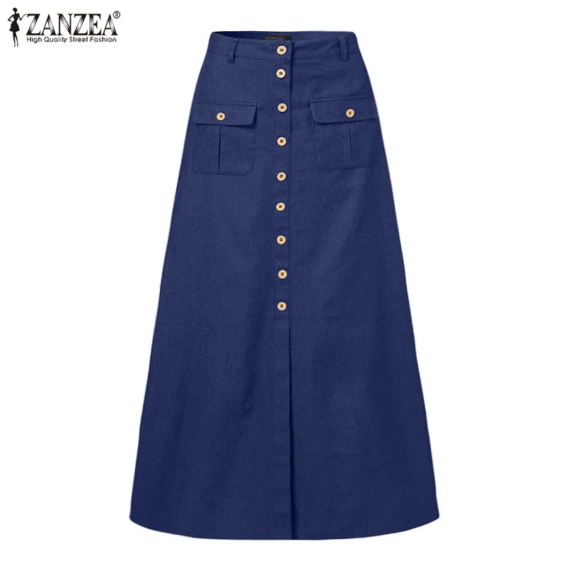 Women Retro Skirts Long Skirt Casual Solid Split Bottoms