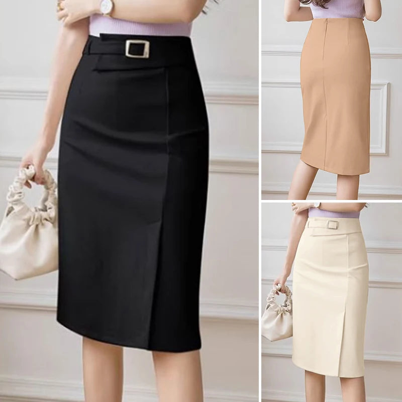 Fashion Pencil Skirt Woman Vintage Zipper Midi Skirts