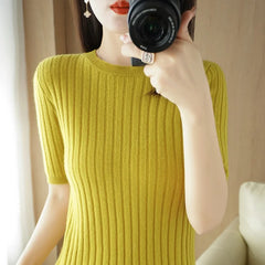 Women Shirts Short Sleeve Tops Fashion Slim Fit O-neck Pullovers