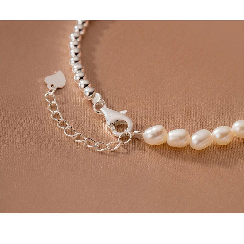 Simple Bracelets For Women Silver Bead Irregular Pearls Chain