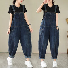 Fashion Multi Pocket Cargo Suspender Vintage Patchwork Denim Overalls