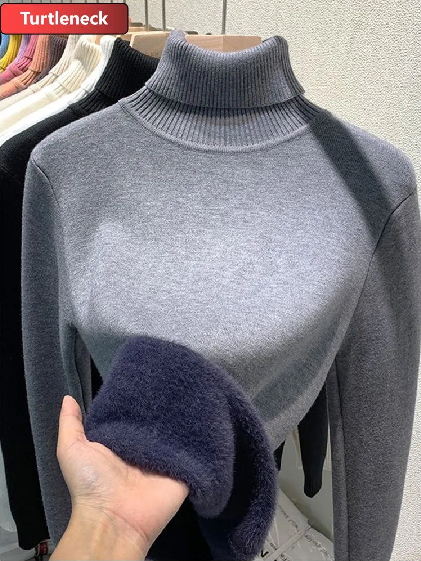 Half Turtleneck Sweater Winter Slim Thicken Knitwear Jumper Tops