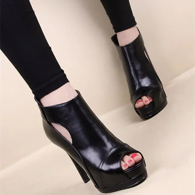 Sandals High Heels Pumps Office Breathable Hollow Out Square Boots