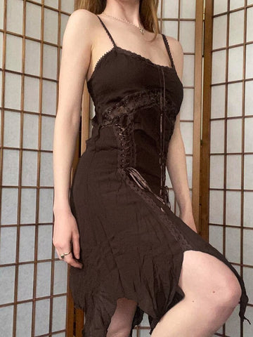 A-line Vintage Bandage Lace Patchwork Strap Dresses