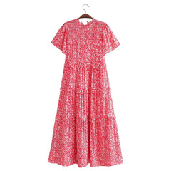 Floral Print  Ruffles Beach Bohemian Midi Dress Ladies Rayon Style