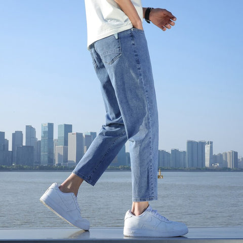 Men's Stretch Ankle Length Jeans Fashion Casual Slim Fit Denim Pants