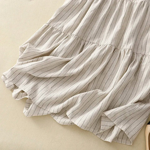 striped sleeveless retro loose dresses