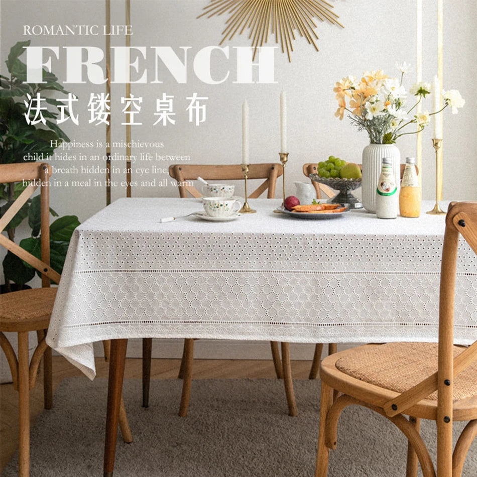 French embroidery white Cotton Tablecloth