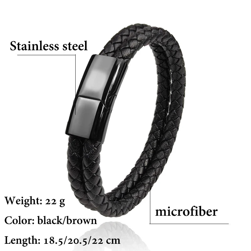 Double Leather Braided Stainless Steel Bracelets