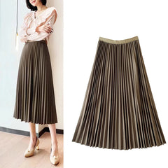 Women A-Line Long High Waist Pleated Skirts