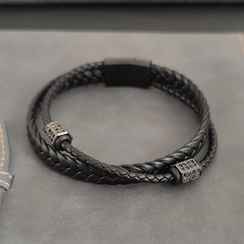 Fashion Braided Rope Woven Multilayer Cross Leather Men Bracelets