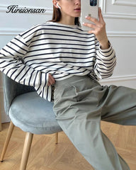 Basic Thick Stripes T Shirts Long Sleeves Bottom Casual Clothing