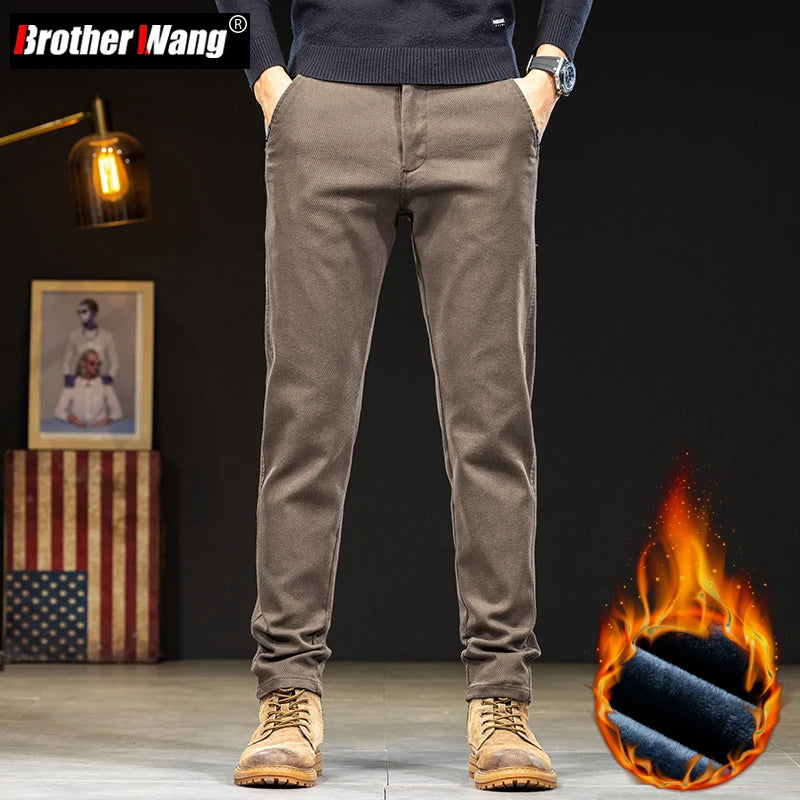 Men's Straight Slim Fit Fleece Casual Pants