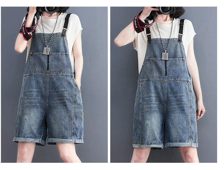 Loose Streetwear Big Size Short Denim Overalls