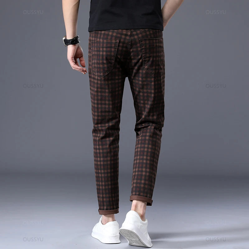 Clothing Plaid Ankle Length Pants Men Retro Business