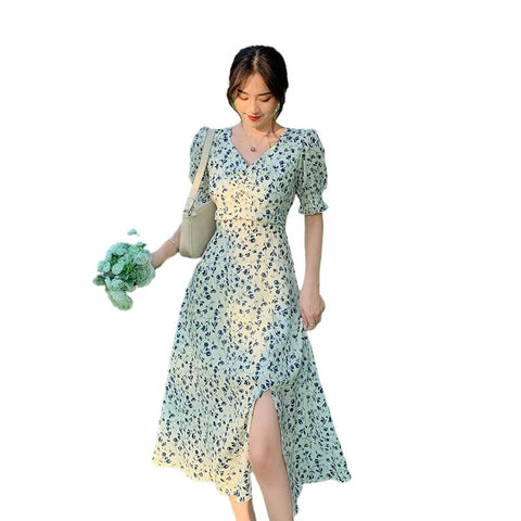 Harajuku Floral Dress for Women Vintage Retro Office Casual
