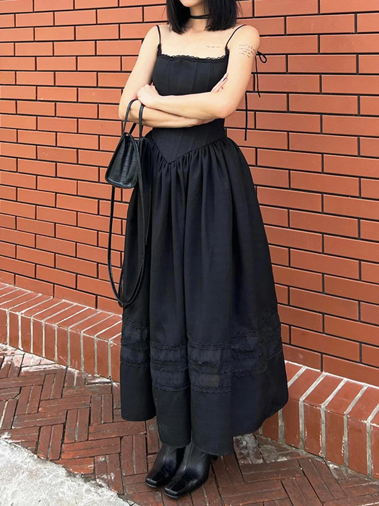 Long Dress Streetwear Baggy Patchwork Strap Midi Dresses