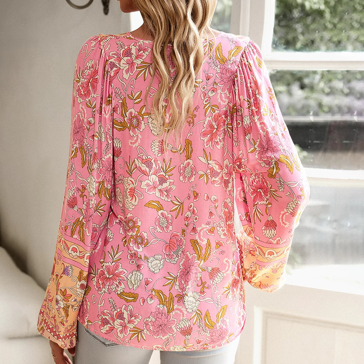 Cotton Rayon Floral Printed Blouses Shirts