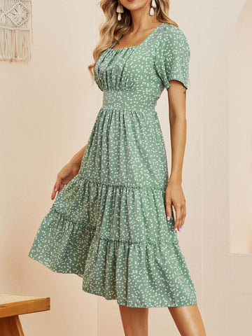 Pattern Dot Print Dress Women Casual Short Sleeve