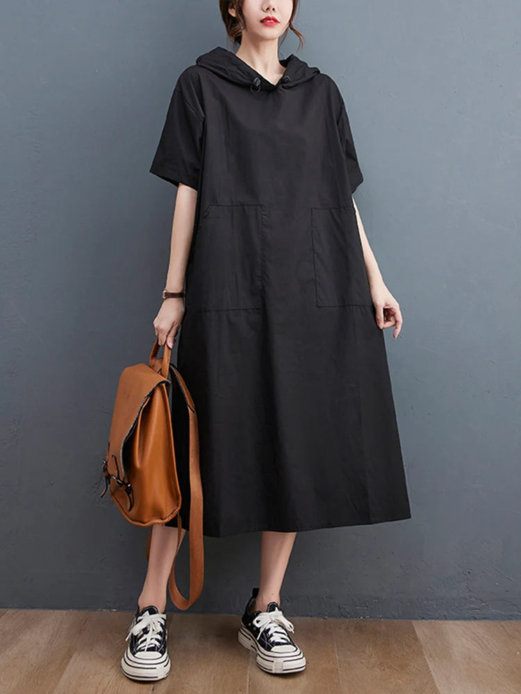 Black Vintage Oversized Dresses Short Sleeve Loose Casual