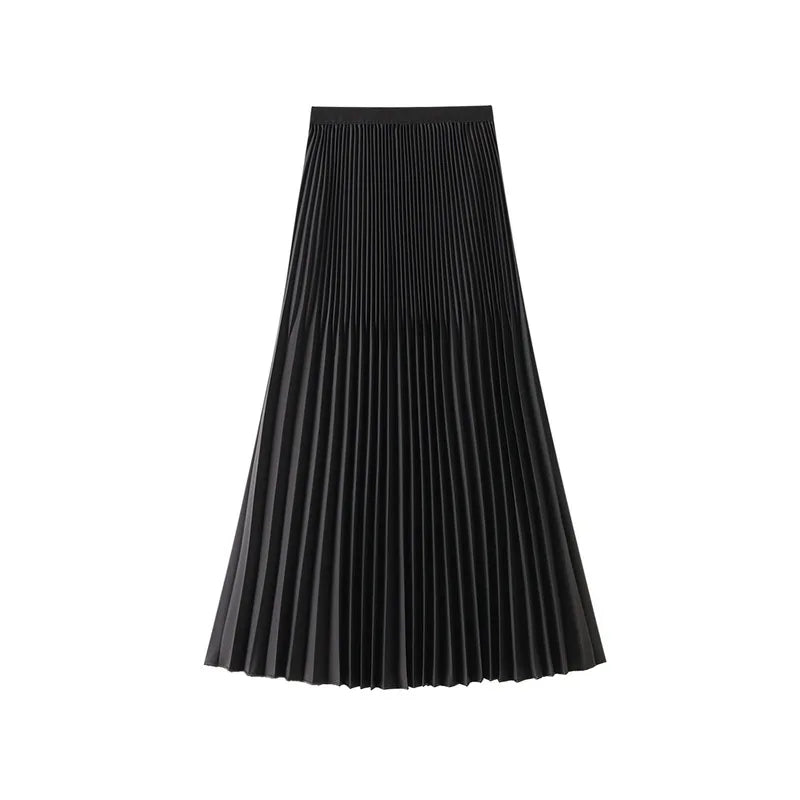 Women's Elegant Solid Color Pleated High Waist A-Line Midi Skirts