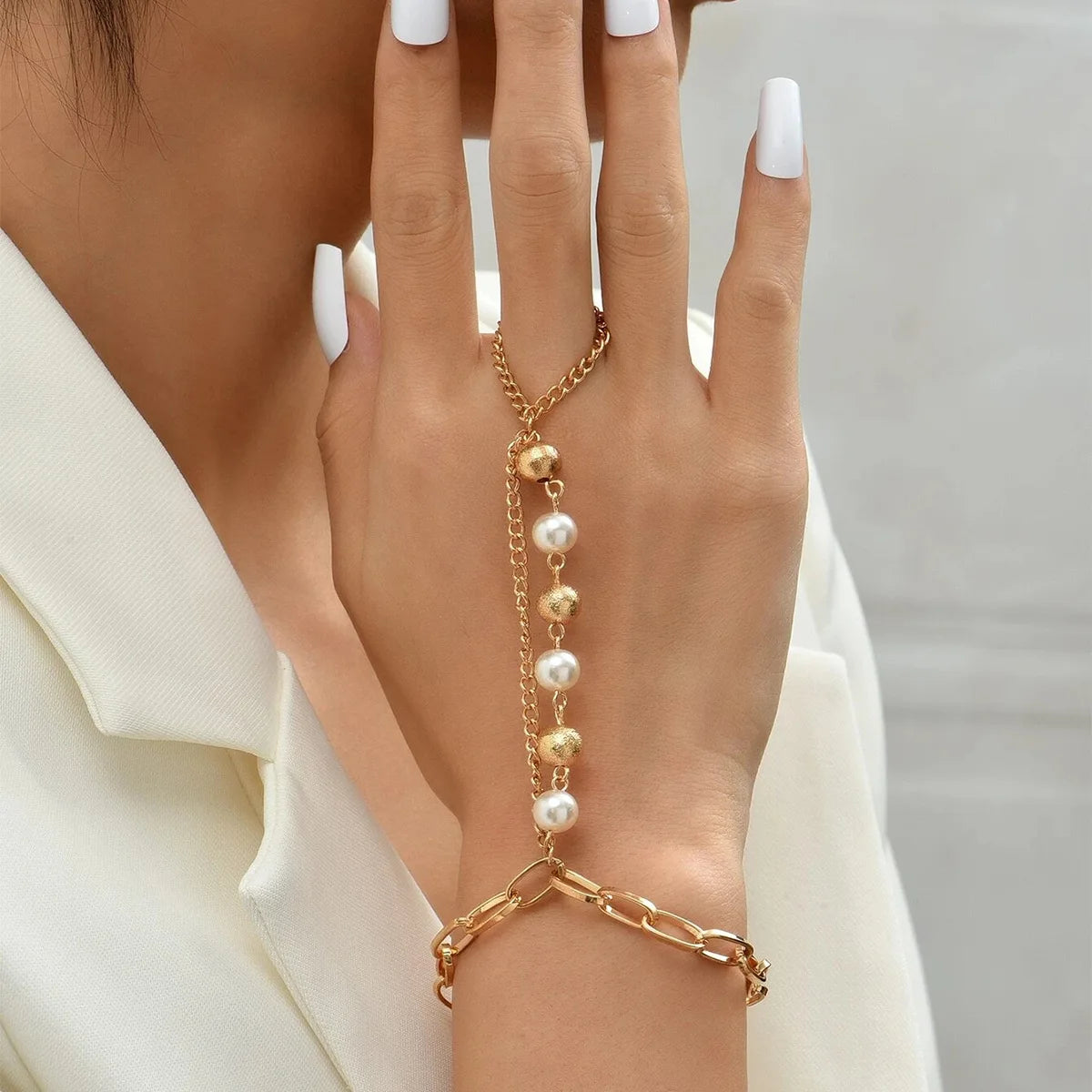 Gold Color Metal Imitation Pearl Beads Connected Bracelet