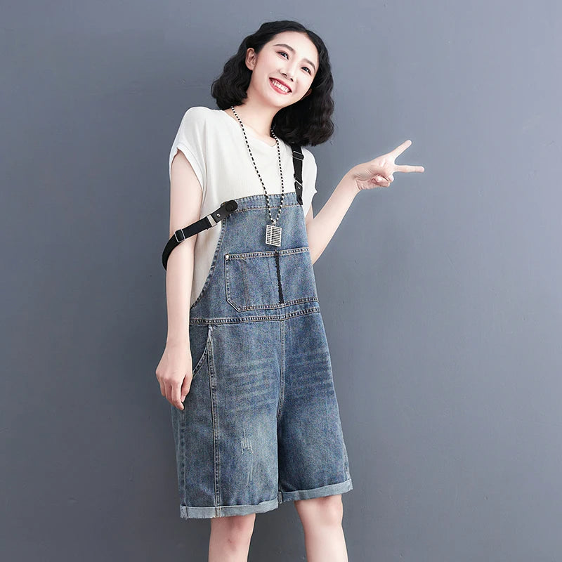 Loose Streetwear Big Size Short Denim Overalls