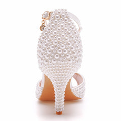 White Pearl Sandals Women Open Toe High Heels Shoes Dress