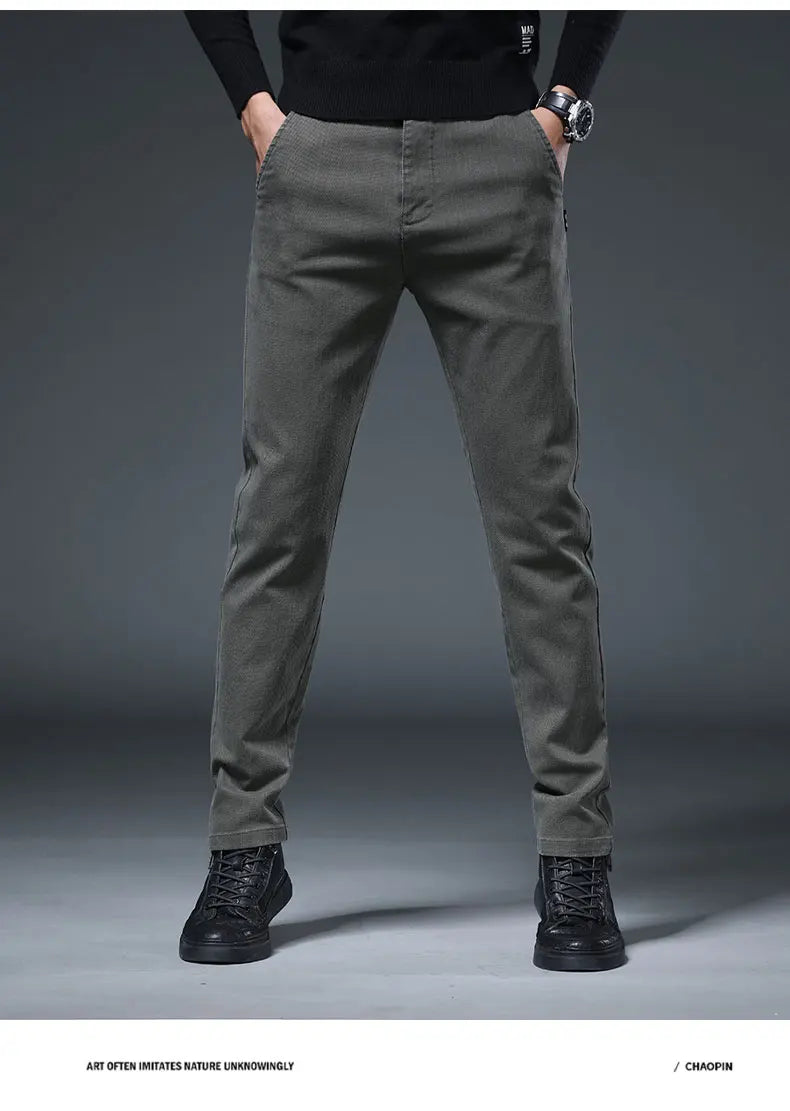 Men's Slim Straight Pants Imitation Denim Elastic Cotton Business Casual