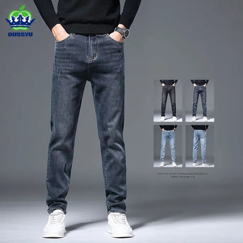 Men's Stretch Retro Jeans Cotton Regular Fit Business Casual