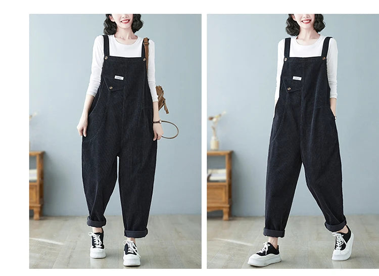 Fashion Corduroy Women Romper Casual Streetwear Jumpsuits